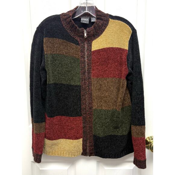 Erica Full Zip Cardigan Velour Yarn Block Pattern Mock Turtleneck Womens Size PM - Picture 1 of 5